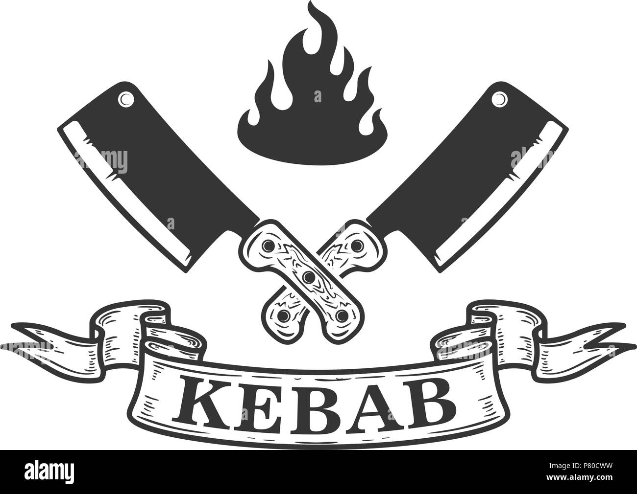 Kebab Emblem Vorlage Mit Gekreuzten Fleisch Cleaver Design Element Fur Wappen Zeichen Poster Flyer Banner Vektorbild Stock Vektorgrafik Alamy
