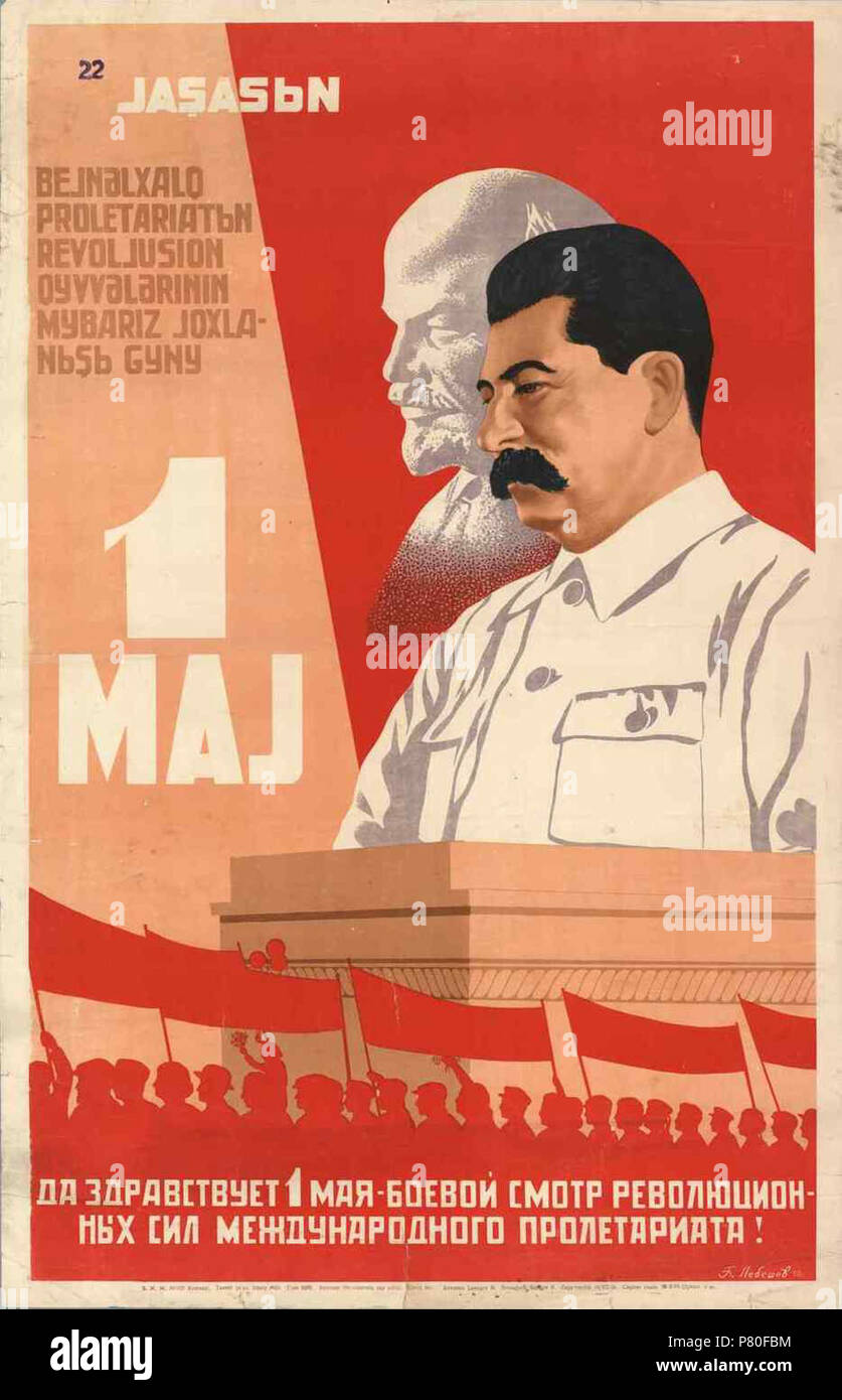 Englisch: Poster von Aserbaidschan 1938. Stalin, Lenin. 1938 319 Poster von Aserbaidschan 1938. Stalin, Lenin Stockfoto