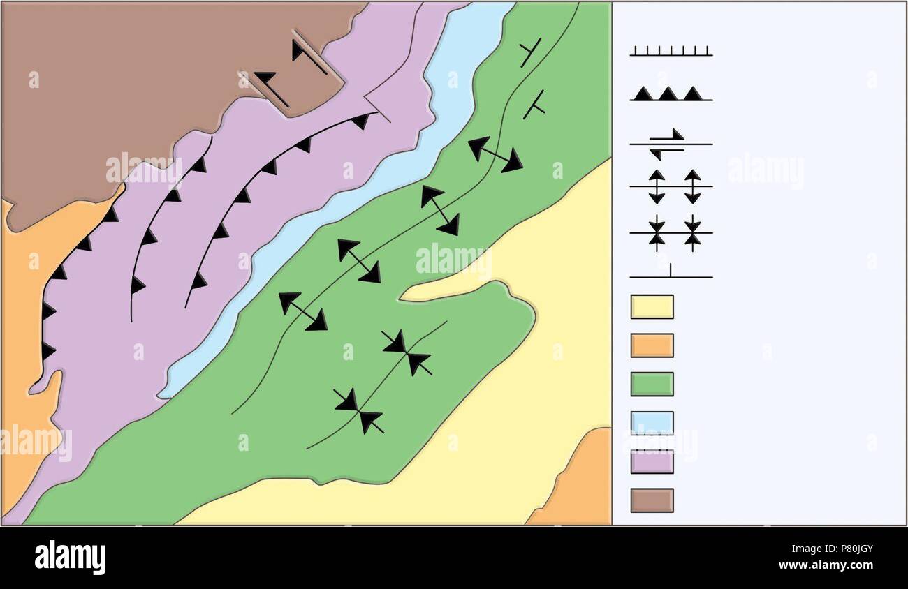 Symbole einer geologischen Karte. Stockfoto