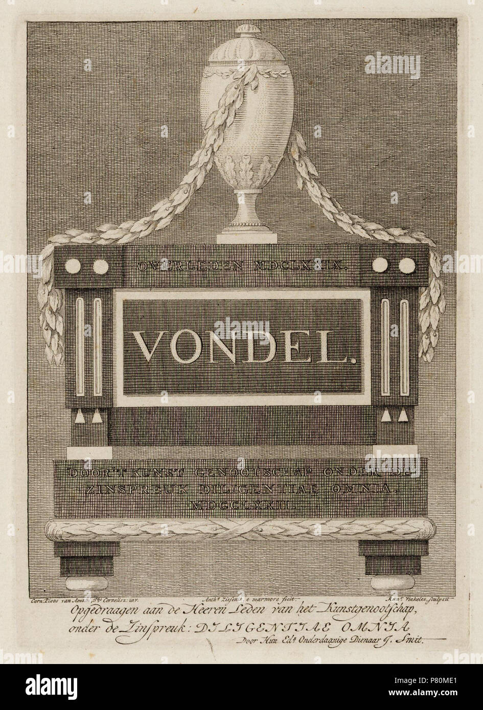 Deutsch: Beschreibung Dam 12, Monument voor Joost van den Vondel, De Nieuwe Kerk. Techniek: Tiefdruck Documenttype prent Vervaardiger Vinkeles, R. (Reinier; 1741-1816) Ploos van Amstel, Cornelis (1726-1798) Collectie Collectie Stadsarchief Amsterdam: tekeningen en prenten Datering 1772 Geografische naam Damm Gebouw Nieuwe Kerk Geportretteerde Vondel, J. van den (Joost; 1587-1679) Inventarissen Http://archief.amsterdam/archief/10097/010097002488 Afbeeldingsbestand 010097002488. 1772 328 Reinier Vinkeles, Afb 010097002488 Stockfoto