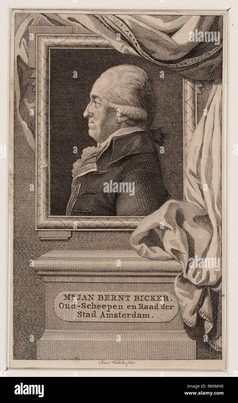 Deutsch: Beschreibung Jan Bernt Bicker (27-08-1746 / 16-12-1812) Advocaat te Amsterdam. Afmetingen: 143 x 87 mm. Documenttype prent Vervaardiger Vinkeles, R. (Reinier; 1741-1816) Collectie Collectie Stadsarchief Amsterdam: tekeningen en prenten Datering 1766 t/m 1816 Geportretteerde Bicker, J.B. (Jan Bernd, 1746-1812) Inventarissen Http://archief.amsterdam/archief/10097/010097008126 Afbeeldingsbestand 010097008126. 1766 t/m 1816 329 Reinier Vinkeles, Afb 010097008126 Stockfoto