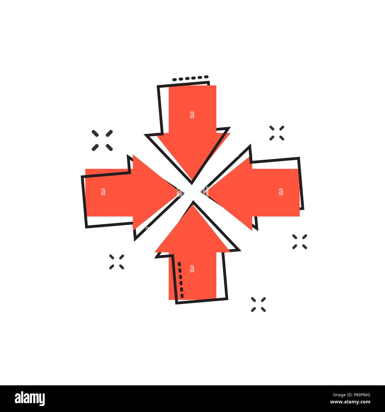 Cartoon "Pfeil"-Symbol im Comic-stil. Ziel cursor Abbildung Piktogramm. Pfeil splash Geschäftskonzept. Stock Vektor