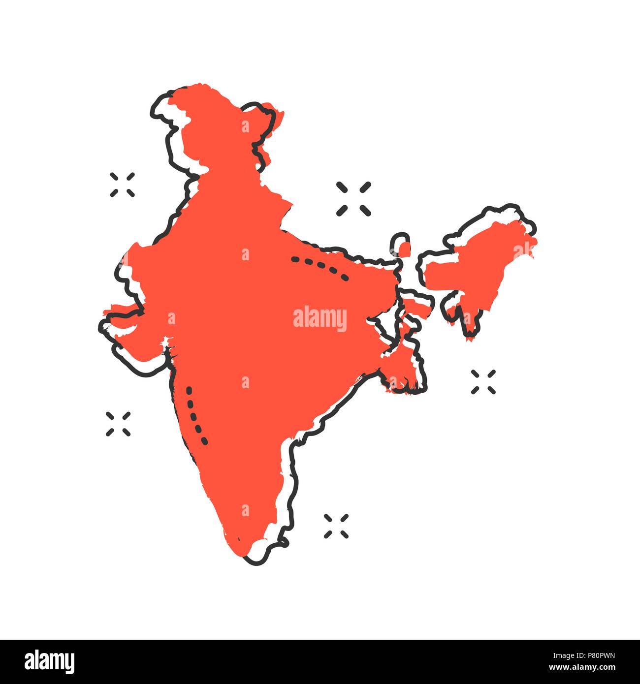 Cartoon Indien Karte Symbol im Comic-stil. Indien Abbildung Piktogramm. Land Geographie Zeichen splash Geschäftskonzept. Stock Vektor