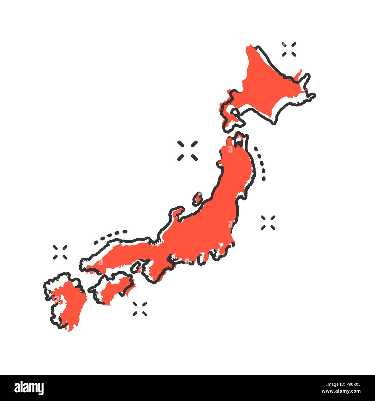 Cartoon Japan Symbol Karte im Comic-stil. Japan Abbildung Piktogramm. Land Geographie Zeichen splash Geschäftskonzept. Stock Vektor