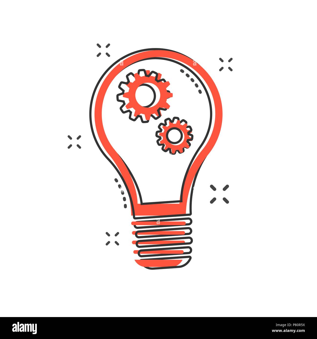 Cartoon Glühbirne mit Zahnrad-symbol im Comic-stil. Glühlampe Idee  Abbildung Piktogramm. Lampe Anmeldung splash Geschäftskonzept  Stock-Vektorgrafik - Alamy