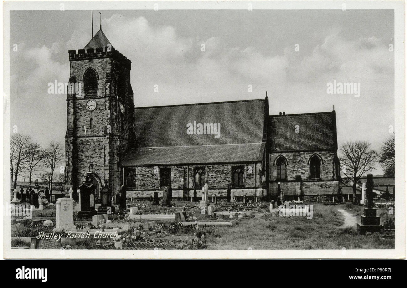 Englisch: Emmanuel Kirche, Huddersfield Road, Shelley im Jahre 1868 erbaut. Von Henry Mallinson und William Swinden Friseur, 1865-1869 konzipiert. Neben Gottesdiensten, es ist für die Gemeinschaft Veranstaltungen wie Kunstausstellungen genutzt. 1930 345 Shelley Kirche-1930 004 Stockfoto