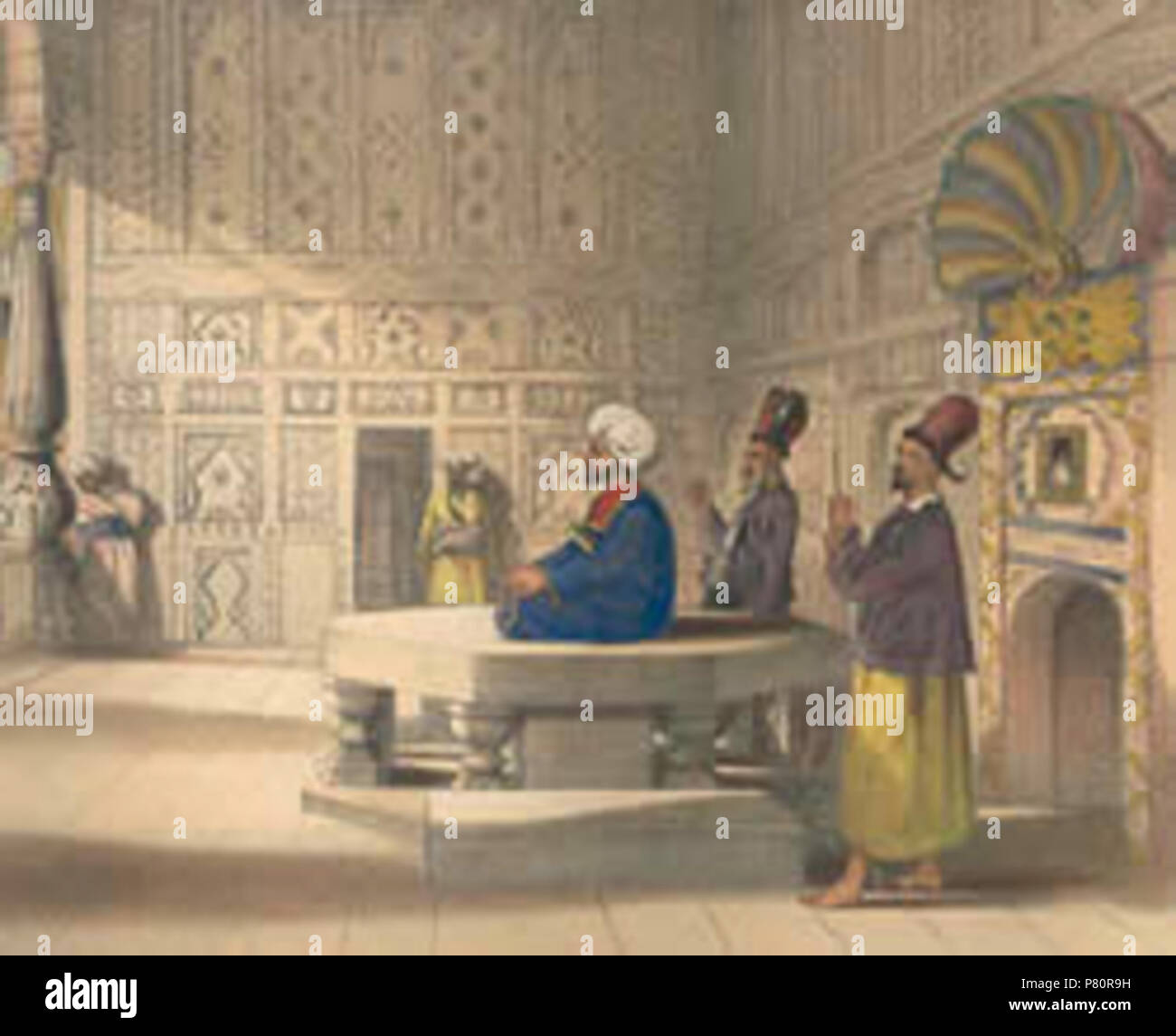 Shuja Shah Durrani, der 5., der König von Afghanistan, sitzt auf seinem Thron mit seinem Palast Wachen stehen. 1847 345 Shuja Shah Durrani Stockfoto