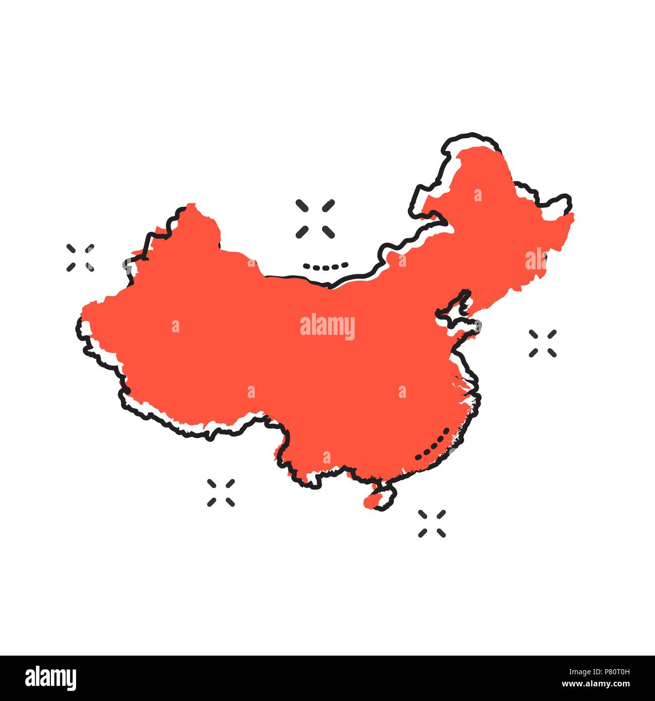 Cartoon china Symbol Karte im Comic-stil. China unterzeichnen Abbildung Piktogramm. Kartographie Geschäftskonzept. Stock Vektor