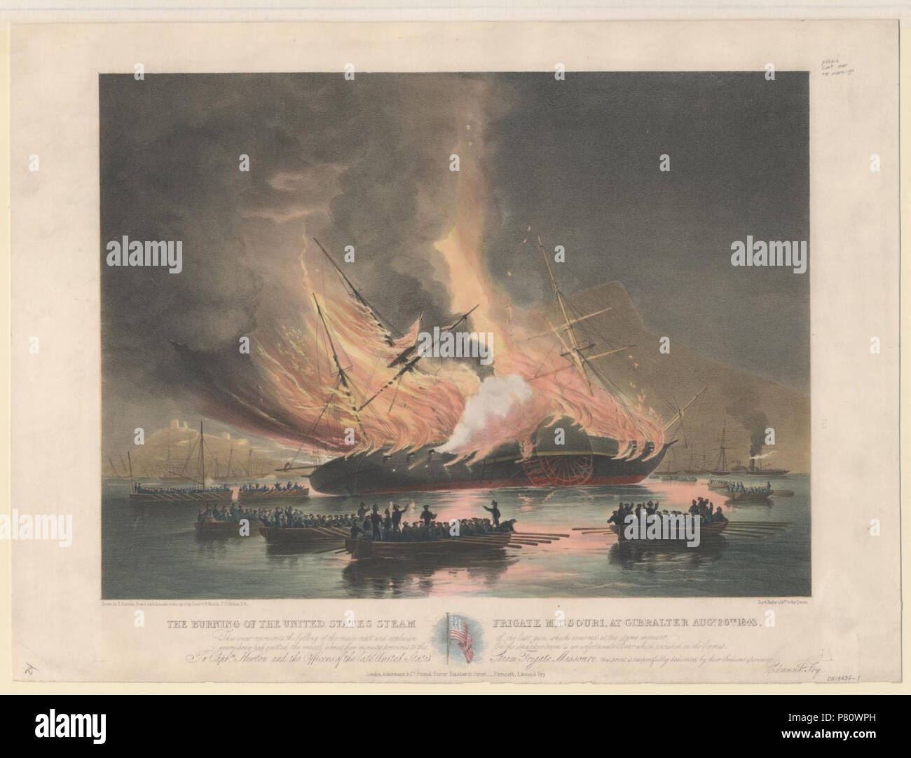 N/A. N/A370 die Verbrennung der USS Missouri in Gibraltar Stockfoto