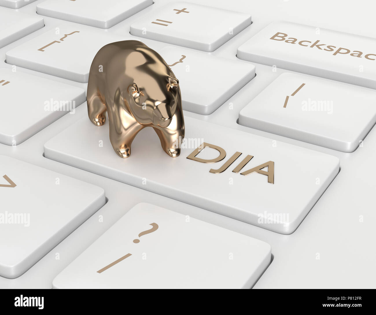 3D-Render Nahaufnahme von Computer Tastatur mit DJIA index Button und Tragen. Börse Indizes Konzept. Stockfoto