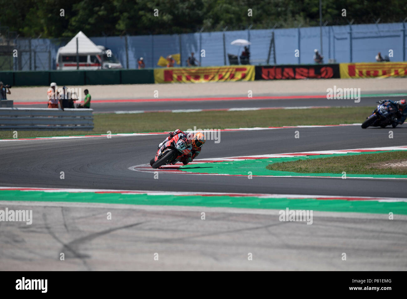 21 Michael Ruben Rinaldi ITA Ducati Panigale R Aruba.it Racing - Junior Team während der MOTUL FIM Superbike Meisterschaft - Italienische Runde Superpole Rennen während der World Superbikes-Stromkreis PIRELLI Riviera di Rimini rund, 6. - 8. Juli 2018 in Misano, Italien. Quelle: Fabio Averna/Pacific Press/Alamy leben Nachrichten Stockfoto