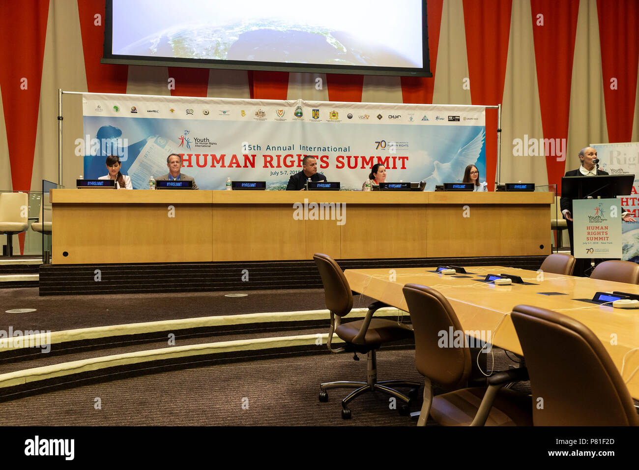 New York, Vereinigte Staaten. 06. Juli 2018. Gründer & Präsident Mary Shuttleworth (R) nahmen an der 15. jährliche internationale Menschenrechte Gipfel am UN-Hauptsitz Credit: Lev Radin/Pacific Press/Alamy leben Nachrichten Stockfoto