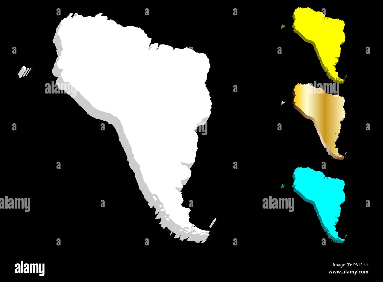 3D-Karte von Südamerika kontinent - Weiß, Gold, Blau und Gelb-Vector Illustration Stock Vektor
