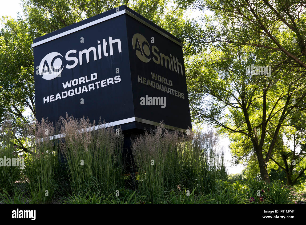 Ein logo Zeichen außerhalb des Hauptquartiers der A. O. Smith Corporation in Milwaukee, Wisconsin, am 24. Juni 2018. Stockfoto