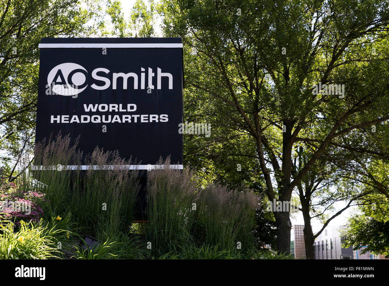 Ein logo Zeichen außerhalb des Hauptquartiers der A. O. Smith Corporation in Milwaukee, Wisconsin, am 24. Juni 2018. Stockfoto