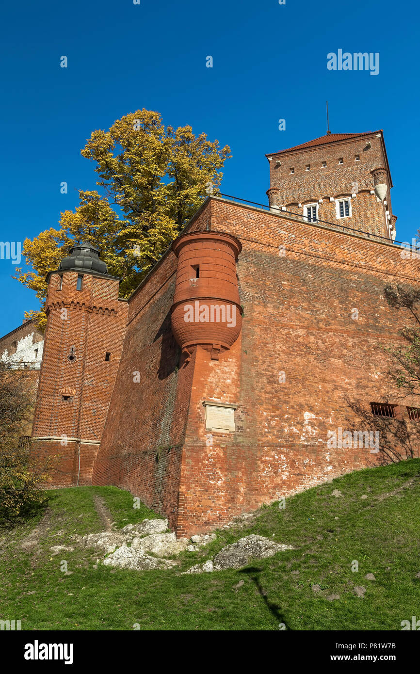 Ein kleines Stück der Befestigungsanlagen Schloss Wawel in Krakau, Polen. Stockfoto