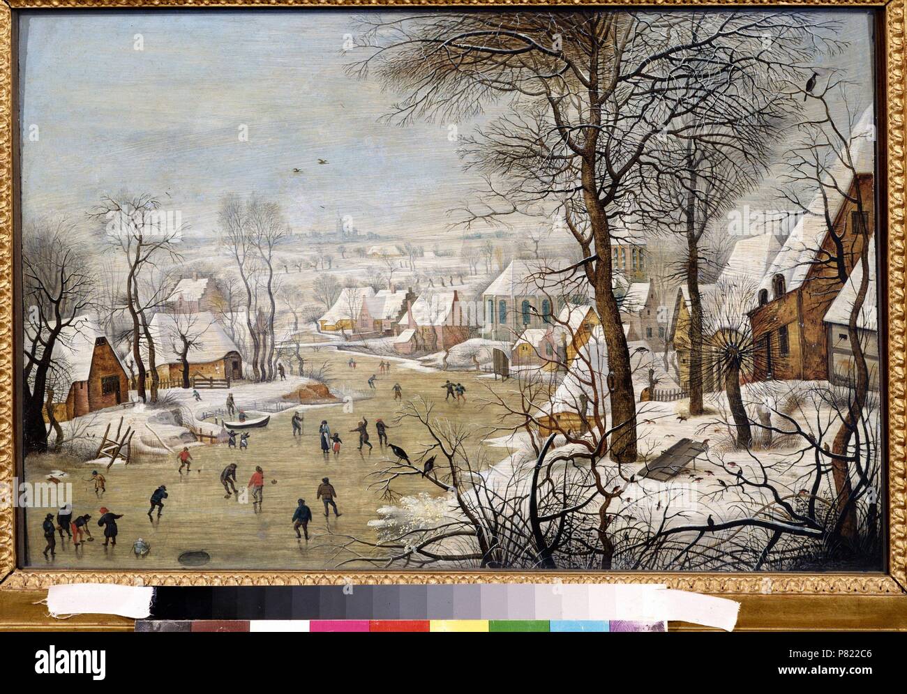 Winterlandschaft mit einem Vogel Trap. Museum: Staat A Puschkin-Museum für bildende Künste, Moskau. Stockfoto