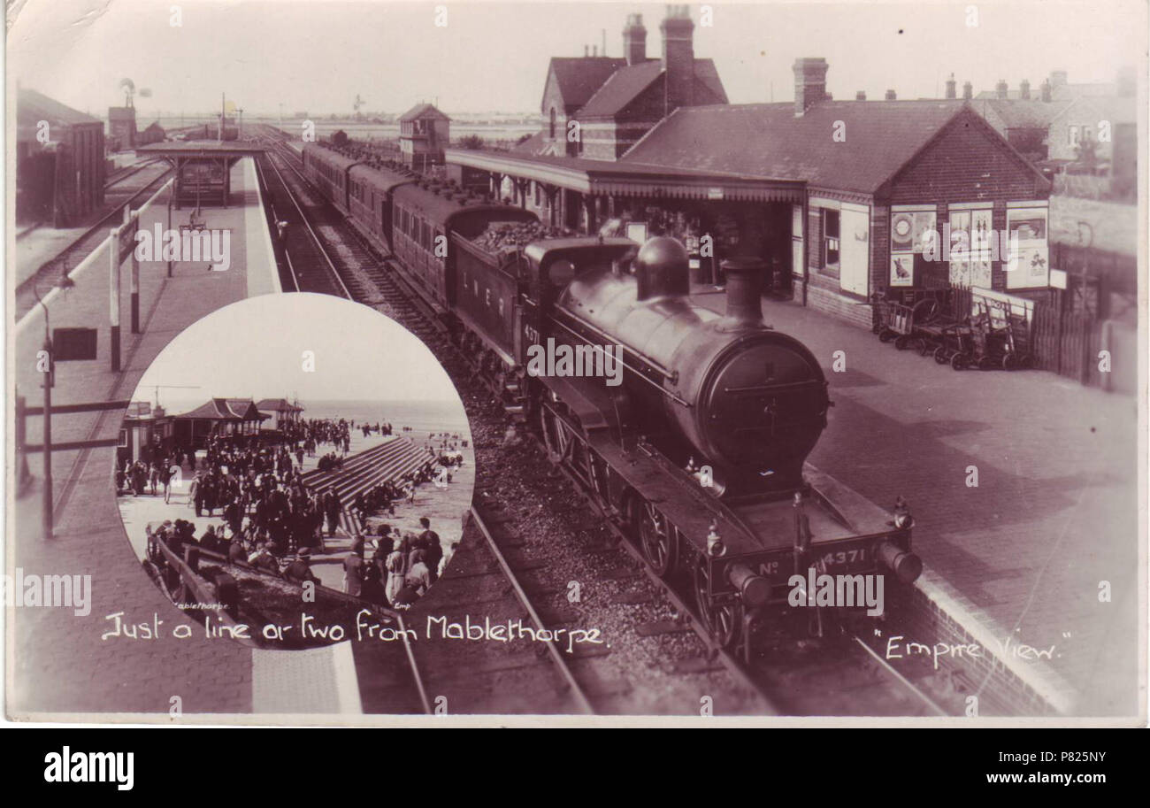 Mablethorpe Bahnhof. Postalisch 10 August 1936 253 Mablethorpe Bahnhof verwendet Stockfoto