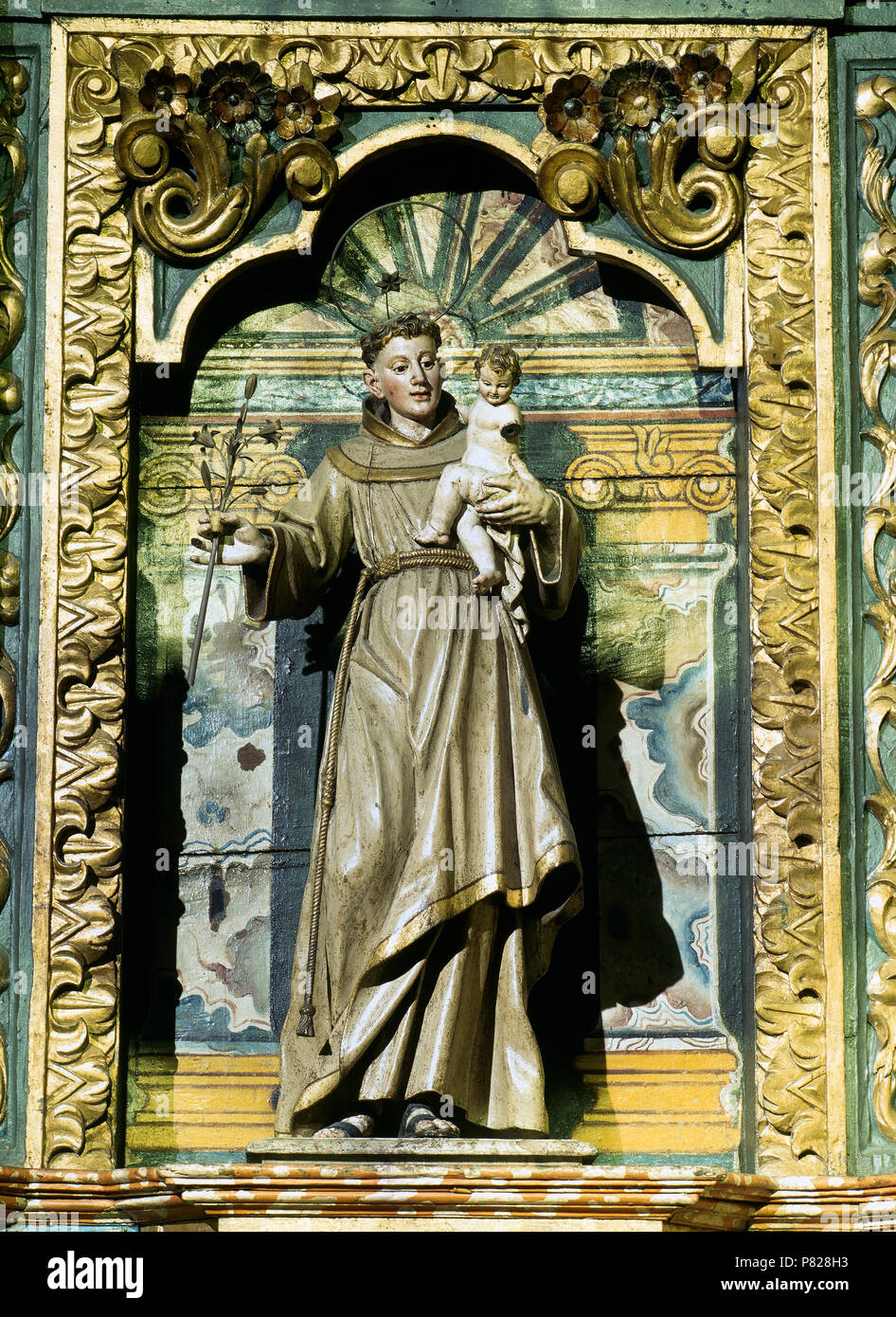 Spanien. Galizien. Santiago de Compostela Kathedrale. Kapelle der Frömmigkeit oder Chaple des Heiligen Kreuzes, oder Kapelle von Mondragon. Statue des Hl. Josef, pflegevater Jesu, durch Renaissance Bildhauer Miguel Perrin (Frankreich, 1498 - Sevilla, 1552) im Jahr 1526 modelliert. Stockfoto