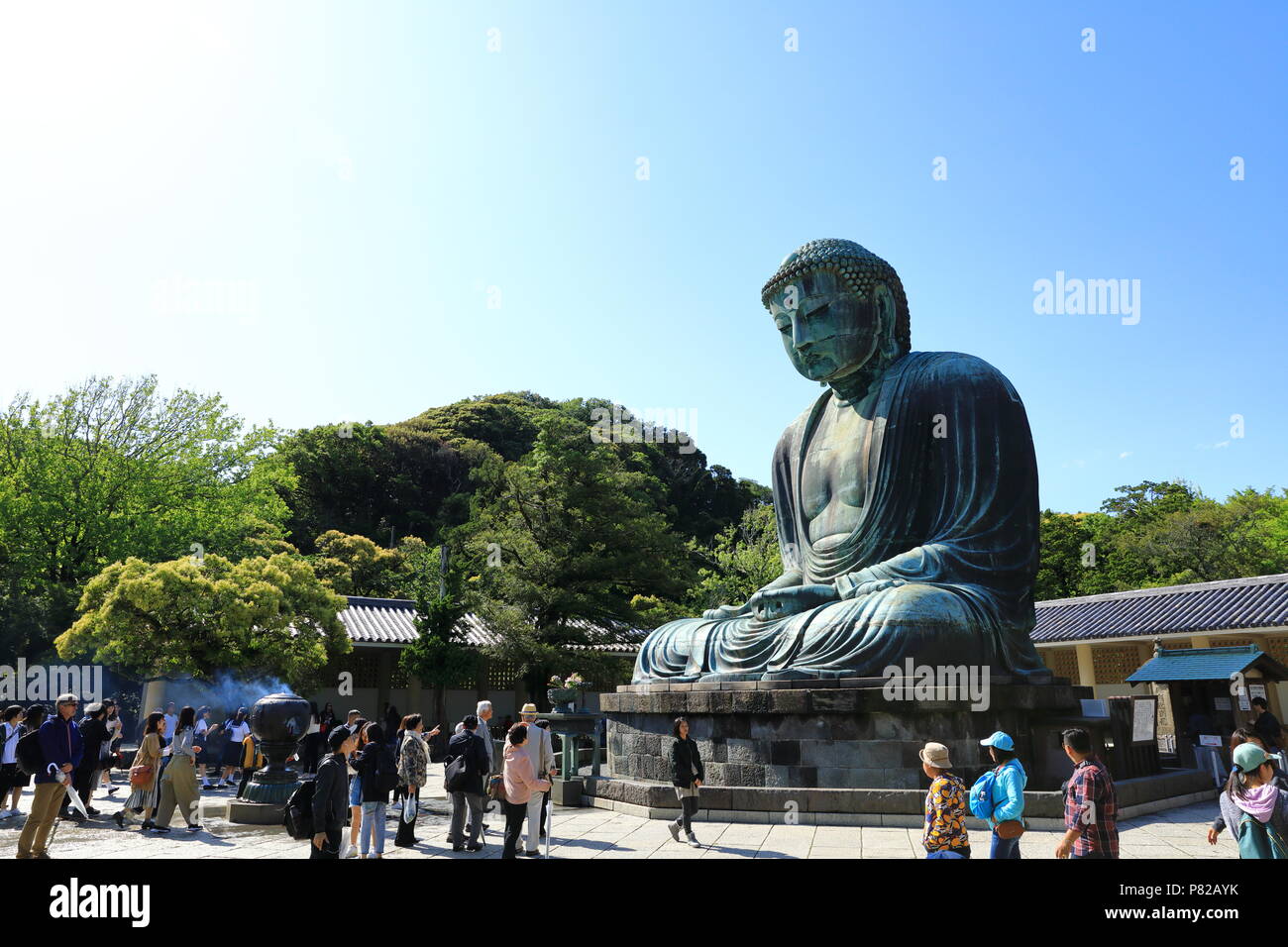 KAMAKURA JAPAN, Mai 2018: Der kamakura Daibutsu (Großen Buddha aus Kamakura) auf dem Gelände des Kotokuin Tempel in Kamakura Stadt Stockfoto