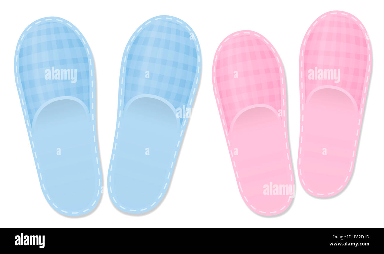 Pantoffeln. Liebe Paar für Sie und Ihn, Vater und Mutter oder für die Großeltern. Rosa und Blau Vintage Style Schuhe. Stockfoto