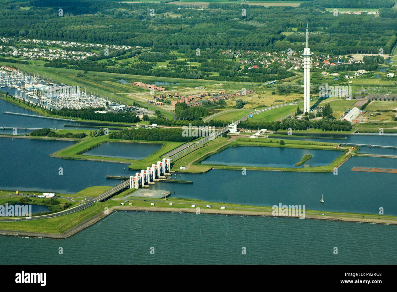 Houtribsluizen Luchtfoto van de; Luftbild des Houtribsluizen Stockfoto