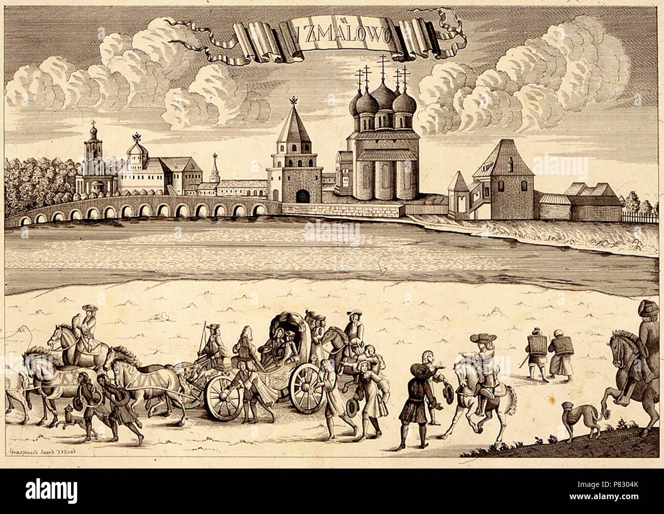 Izmaylovo Insel. Fahrt von Zar Peter II In der Falknerei. Museum: Staatliches Historisches Museum, Moskau. Stockfoto
