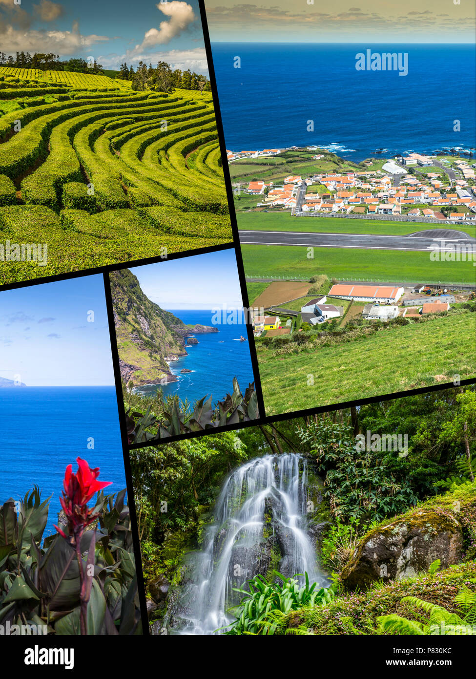 Collage der Azoren Panoramablick auf die Landschaft aus Lagunen Portugal Stockfoto