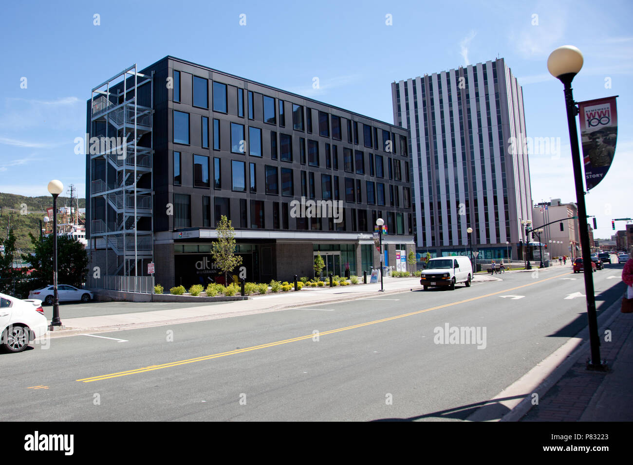 Juni 23, 2018 - St. Johns, Neufundland: Das neu errichtete ALT Hotel, in der Water Street in der Innenstadt Stockfoto