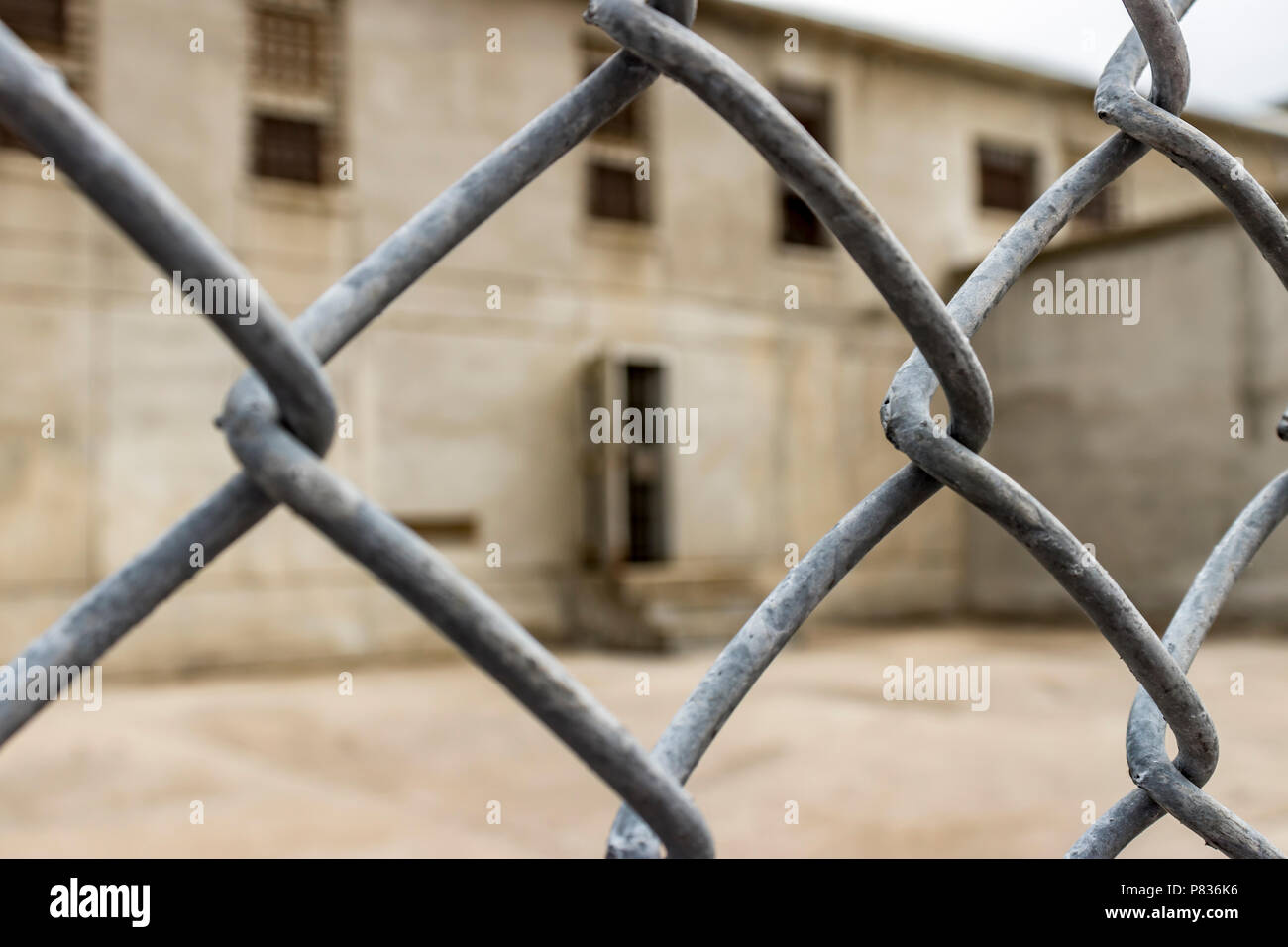 Draht Zaun die Ausübung Yard für todestraktinsassen an der Idaho State Penitentiary, Boise, Idaho, USA. Stockfoto