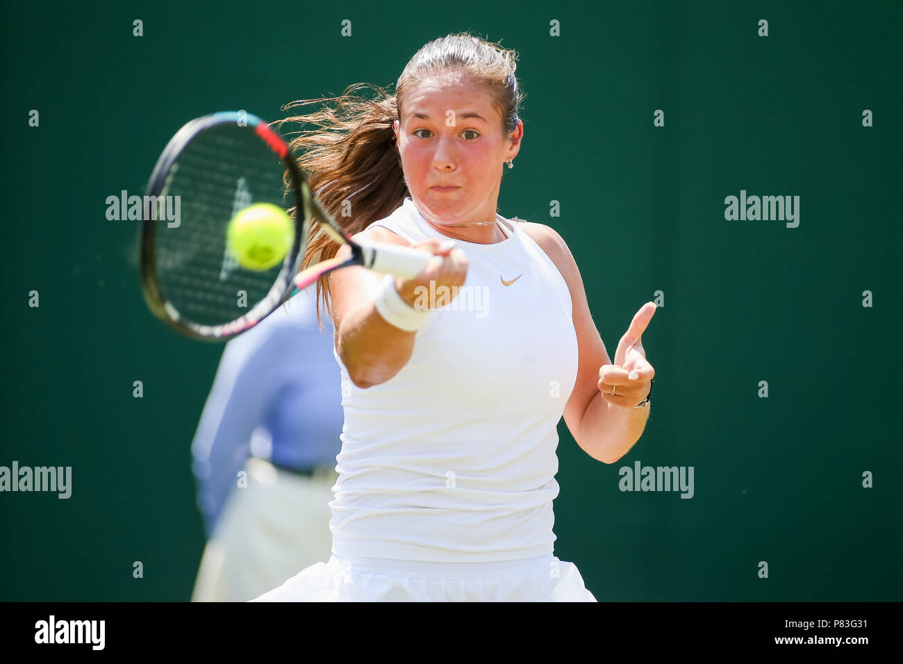 Darja Kasatkina (RUS), 7. Juli 2018 - Tennis: Daria Kasatkina in Russland während des Frauen singles dritte Runde der Wimbledon Lawn Tennis Championships gegen Ashleigh Barty von Australien an der All England Lawn Tennis und Croquet Club in London, England. (Foto von Lba) Stockfoto