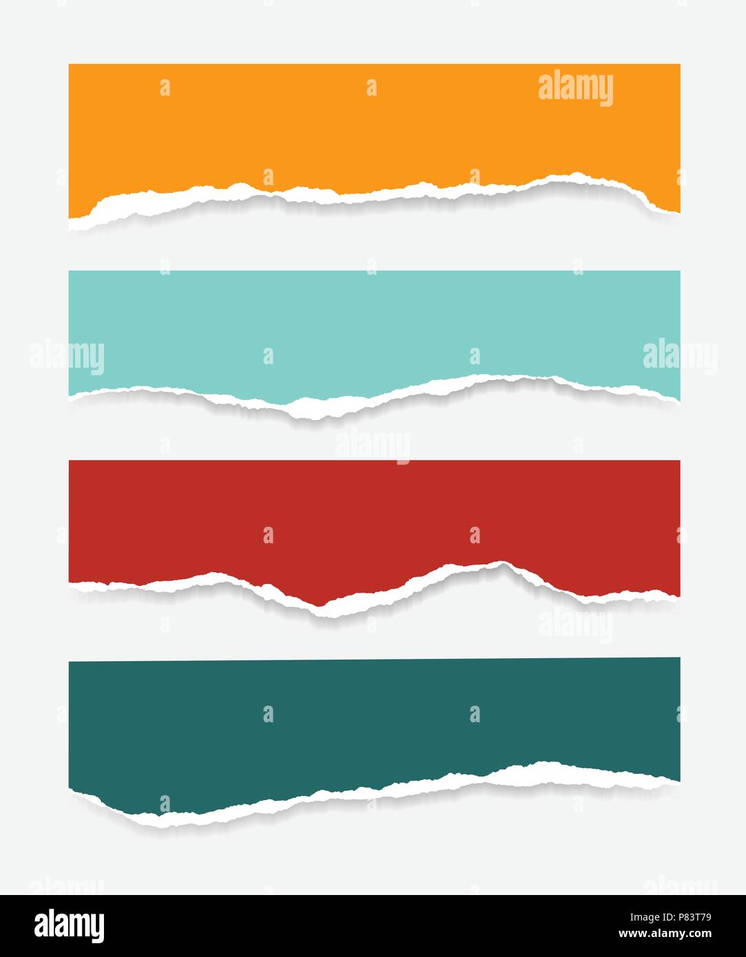 Vier zerrissenen Blätter Papier in verschiedenen Farben mit Schatten, auf weißem Hintergrund, geeignet für Infografiken-Vektor Stock Vektor