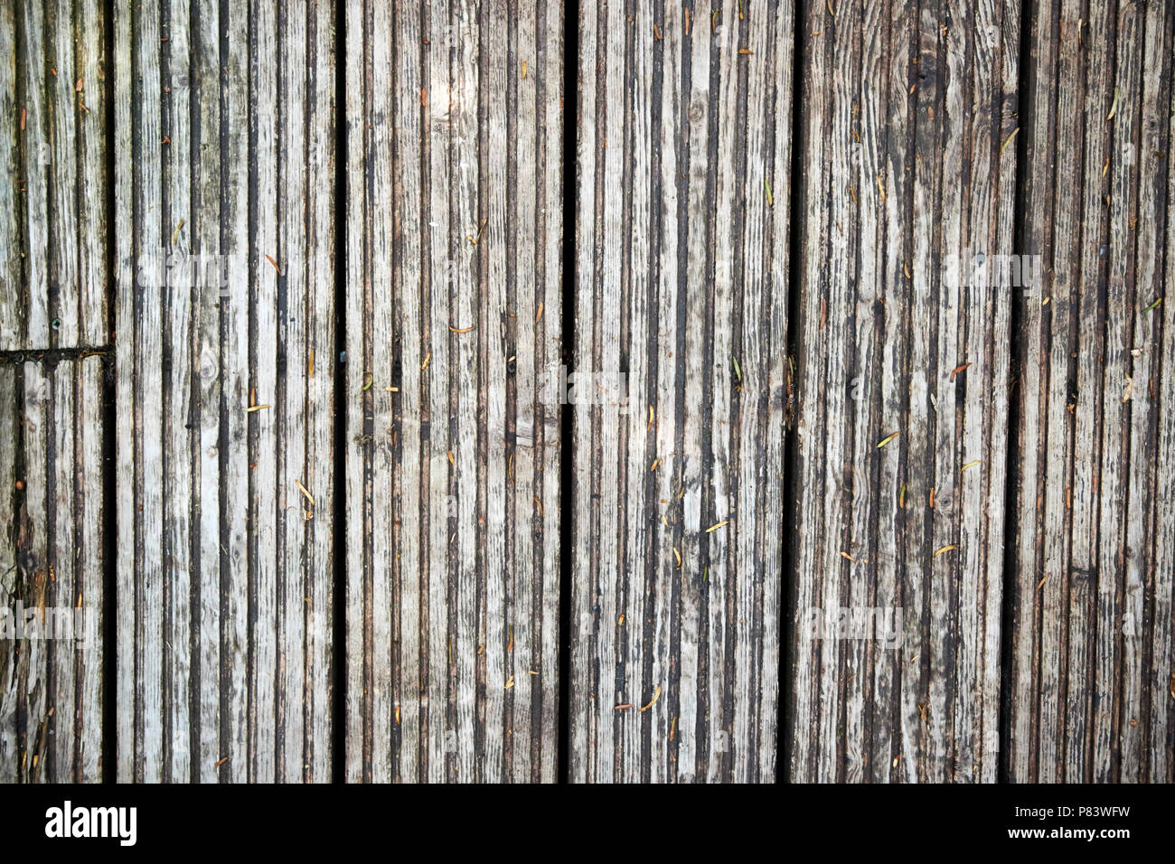 Abgenutzte verwitterten Holzterrasse Planken England Großbritannien Stockfoto