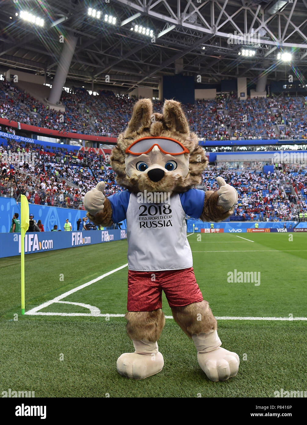 Sankt Petersburg, Russland - 15. Juni: Maskottchen während der FIFA WM 2018 Russland Gruppe B Match zwischen Marokko und Iran bei Saint Petersburg Stadion am 15. Juni 2018 in Sankt Petersburg, Russland. (Foto von Lukasz Laskowski/PressFocus/MB Medien) Stockfoto