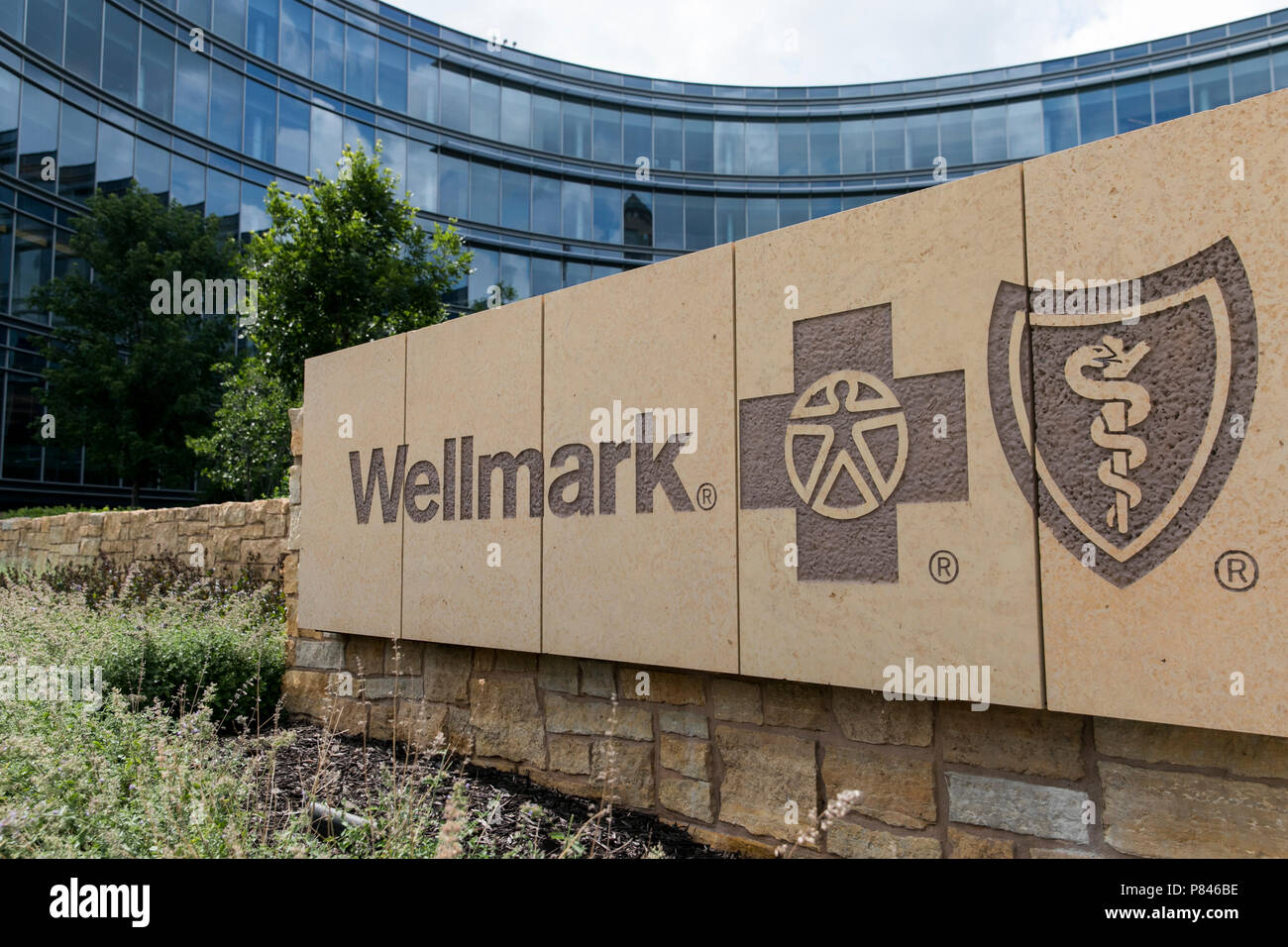 Ein logo Zeichen außerhalb des Hauptsitzes der Wellmark Blue Cross und Blue Shield von Iowa in Des Moines, Iowa, wurde am 30. Juni 2018. Stockfoto