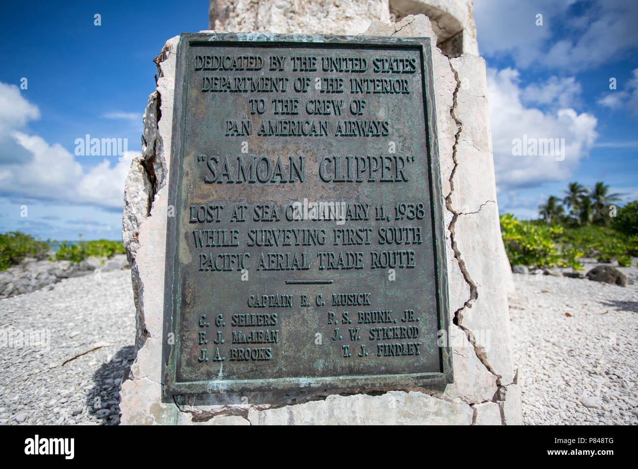 Denkmal für die Pan American Airways crew Der Samoanischen Clipper, auf dem Meer verloren, während die Vermessung der ersten South Pacific Antenne Handelsroute. Stockfoto