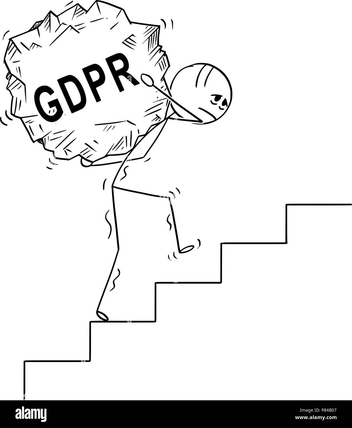 Cartoon von Mann, im Obergeschoss grosses Stück Rock mit Text BIPR Stock Vektor