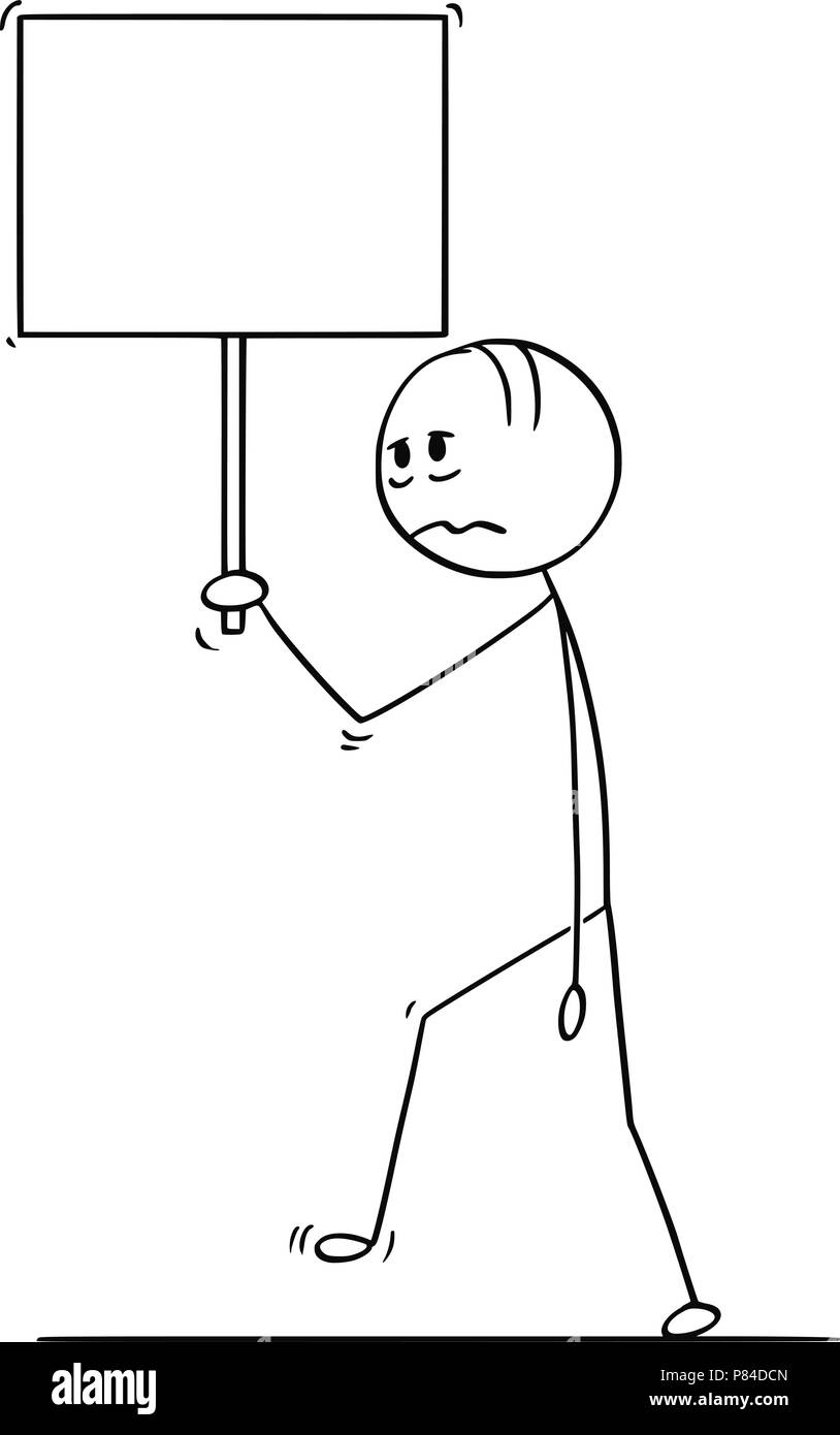 Cartoon von traurig oder depressiv Mann oder Geschäftsmann Wandern mit leeren Zeichen Stock Vektor