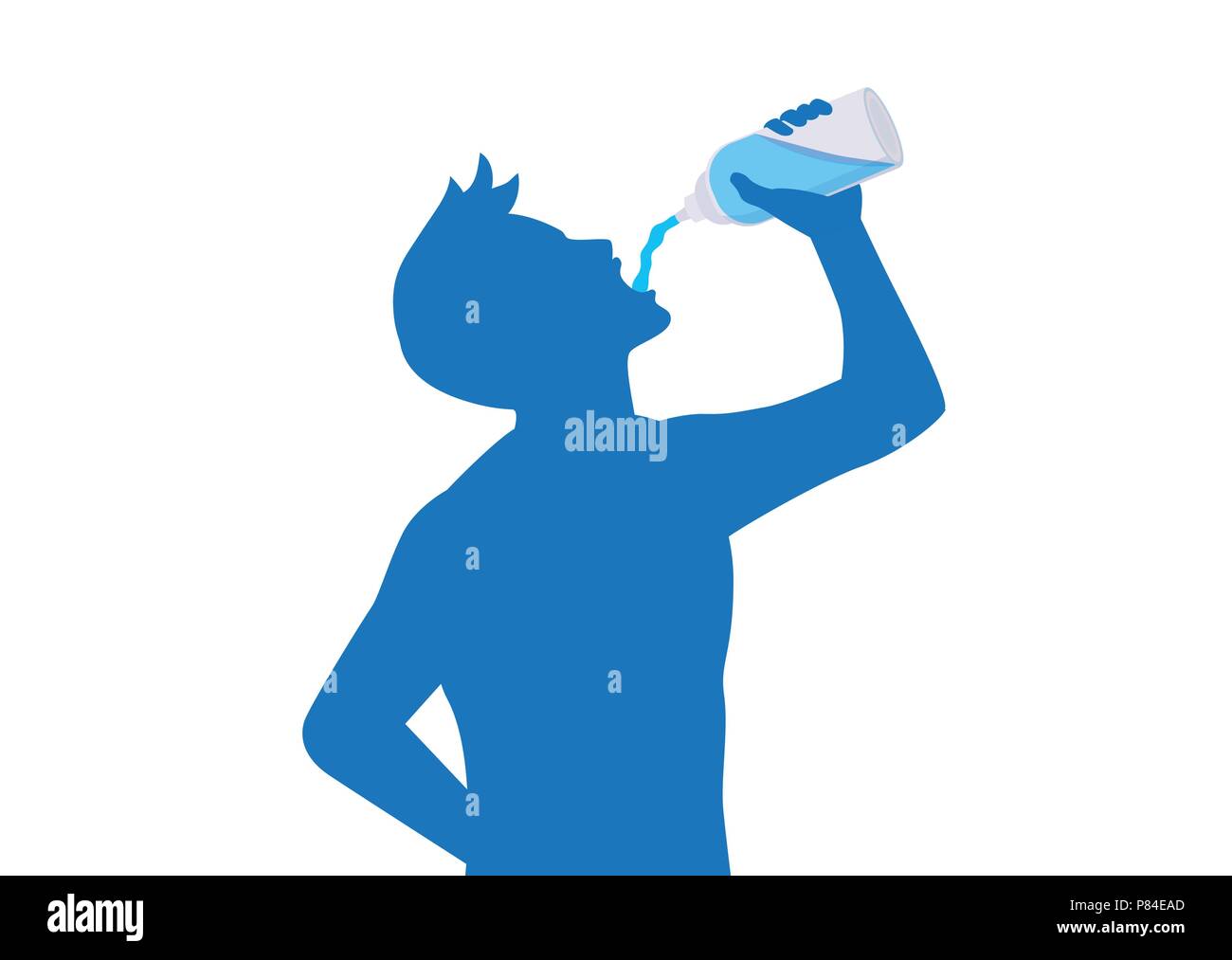 Silhouette des Menschen Trinkwasser aus der Flasche für Stop durstig. Stock Vektor
