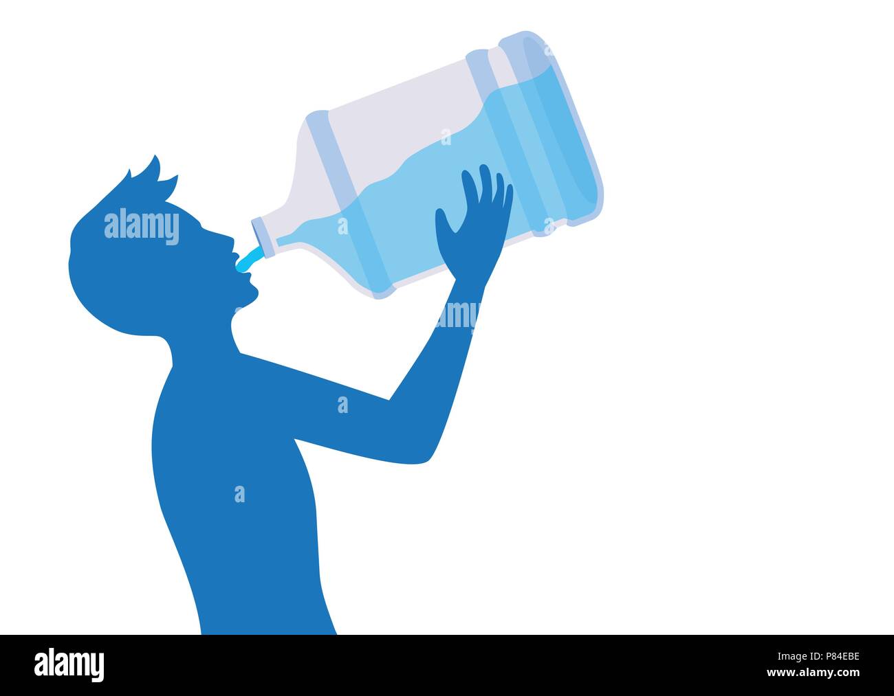 Silhouette von Mensch Durst, trinken Wasser aus großen Flasche Stock Vektor