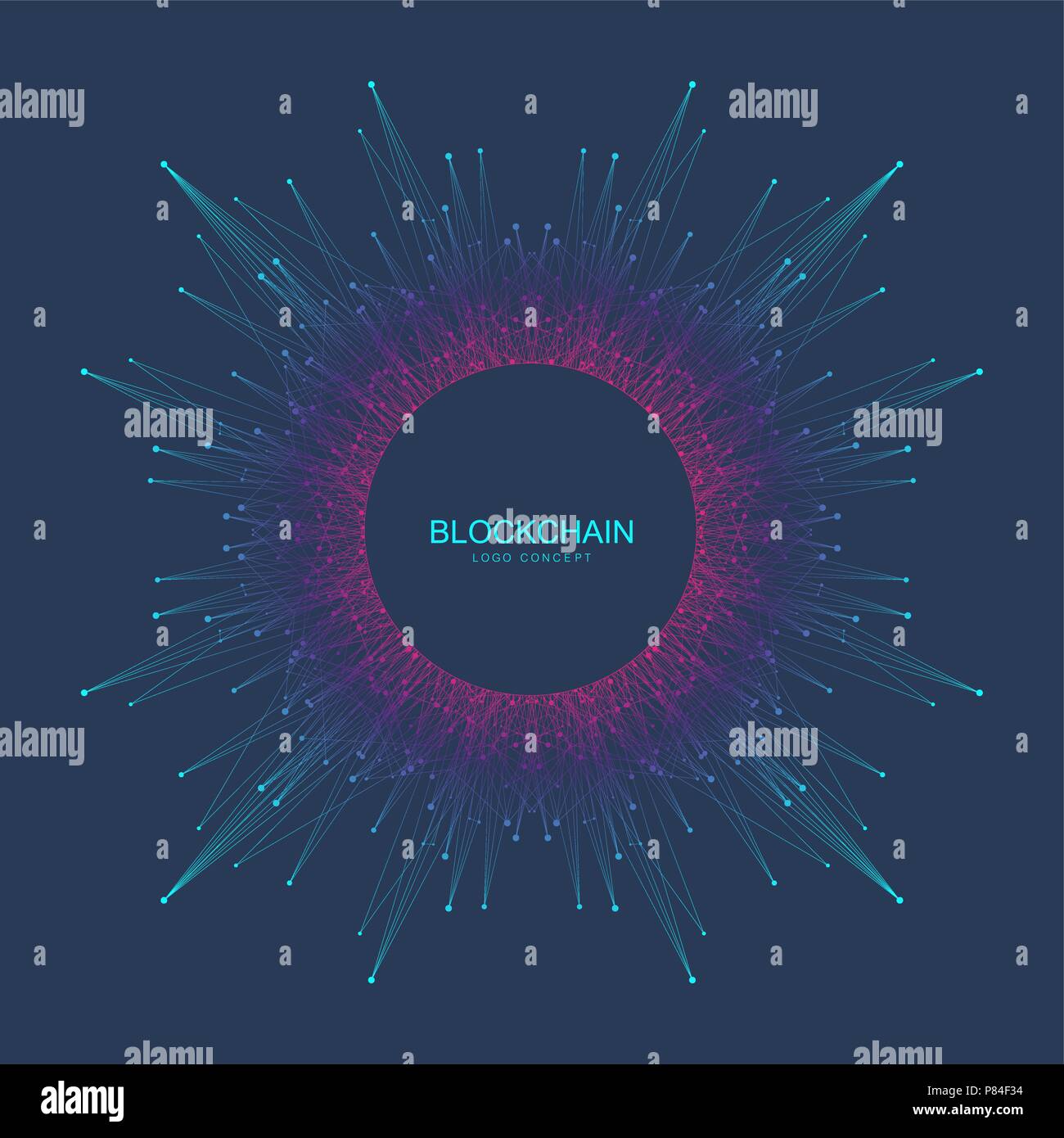 Blockchain Logo, Zeichen, Symbol. Fraktale cryptocurrency Daten Banner Design. Grafik abstrakten geometrischen Design block Ketten Technologie Business anmelden. Vector Illustration. Stock Vektor