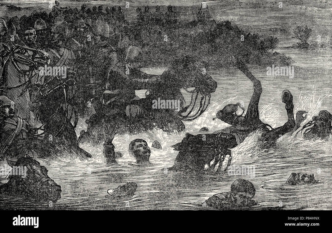 Britische 10 Royal Husaren in der Mühe, Kabul Fluss, 31. März 1879, zweite afghanische Krieg vom Britischen Schlachten auf Land und Meer, von James Grant Stockfoto