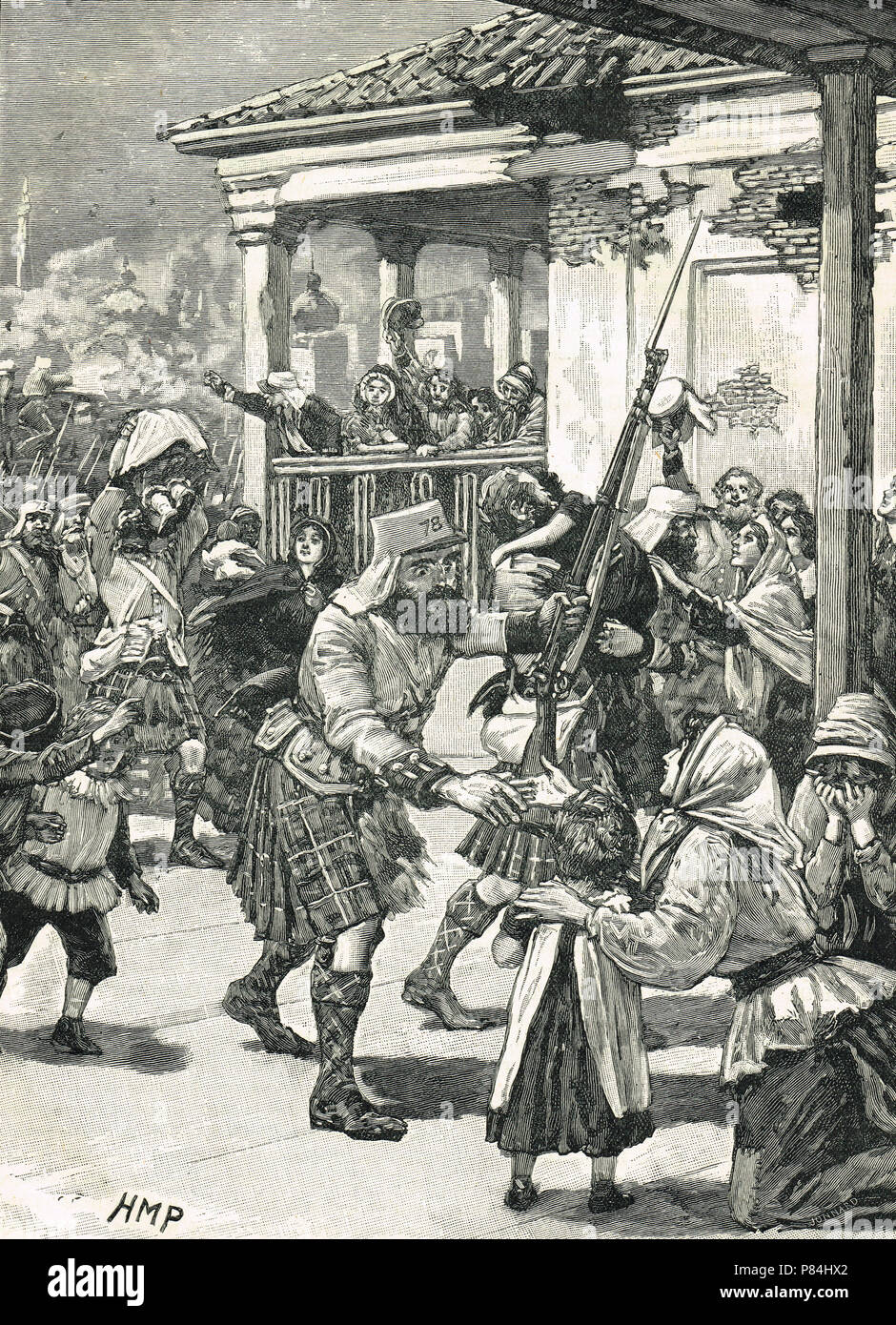 Erste Linderung von Lucknow, 1857, 78th Highlanders Kinder Rettung Stockfoto