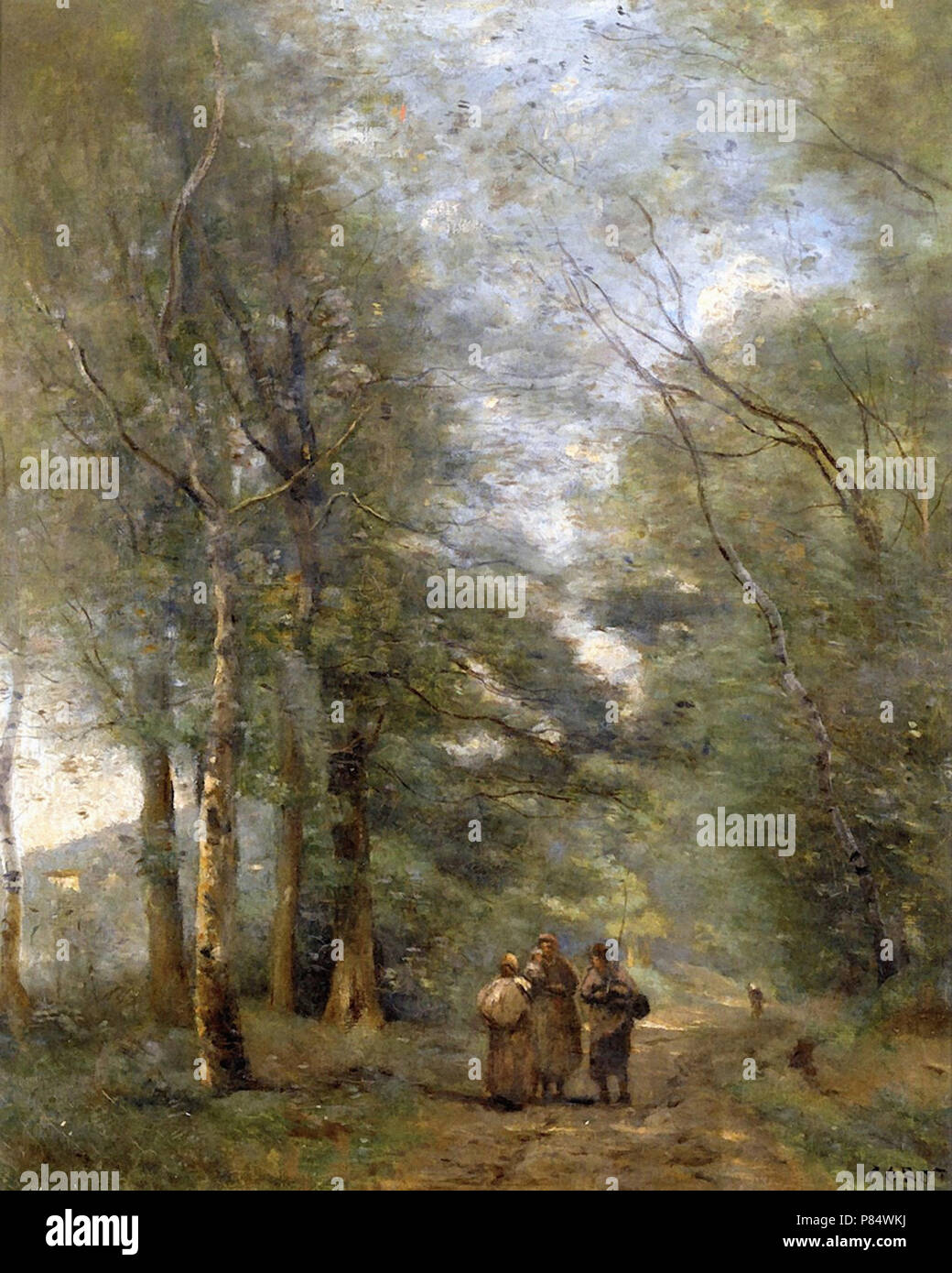Jean Baptiste Camille Corot - Ville d'Avray 20 - Bauern im Gespräch auf dem Weg entlang der Teich Stockfoto