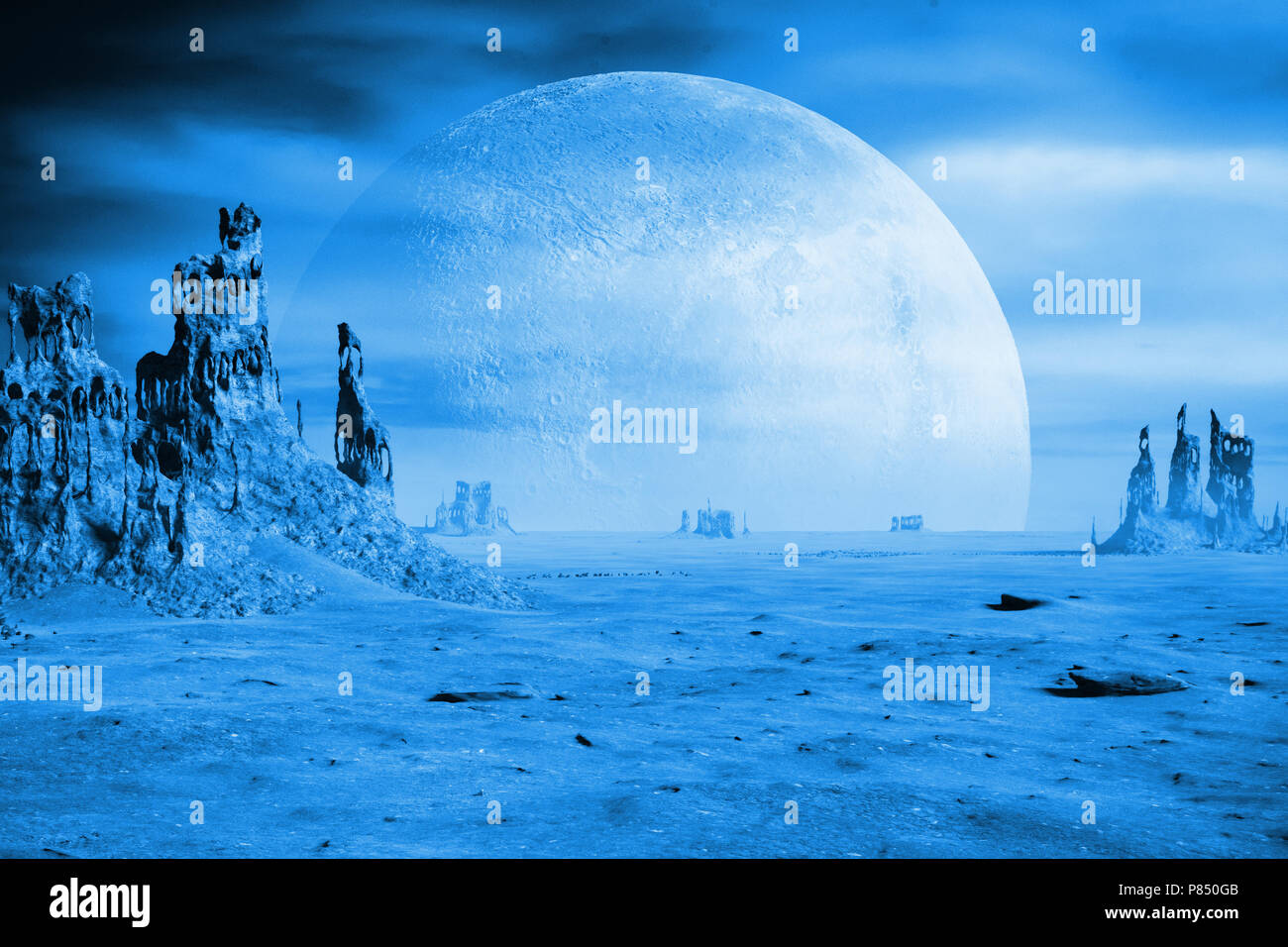 Blau fremden Planeten Landschaft mit seltsamen Felsformationen (3d-Abbildung) Stockfoto