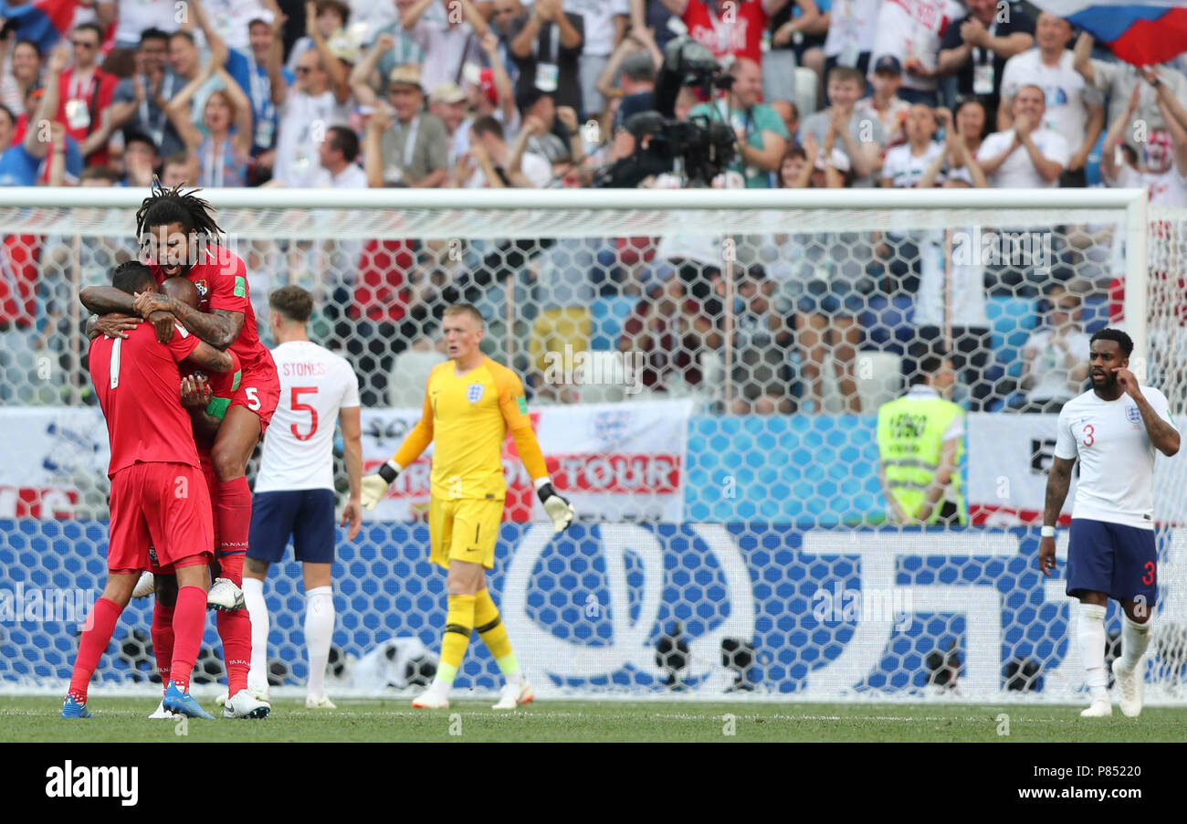 Felipe Baloy tun Panama faz Gol contra ein Inglaterra realizada Neste Domingo, 24, keine Estádio Nischni Nowgorod, na Rússia, válida Pela 2 ª rodada Grupo G da Copa do Mundo 2018 tun. Stockfoto