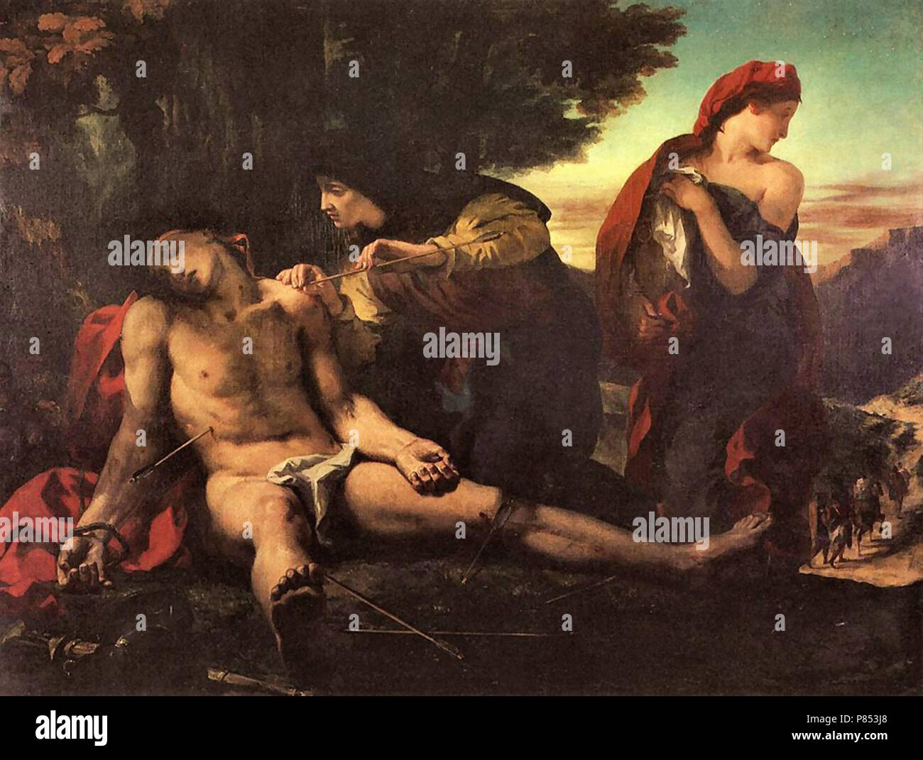Eugène Delacroix - Saint Sebastien von weiblichen Heiligen 2 Getröstet Stockfoto
