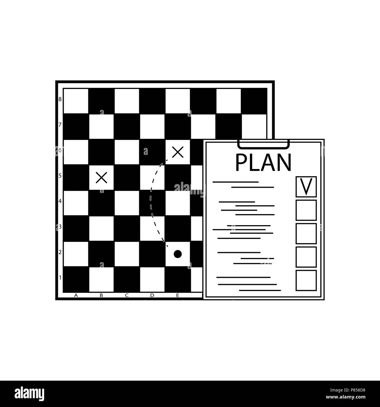 Plan Taktik und Strategie. Schachbrett und Checkliste Planen. Vector Illustration Stock Vektor