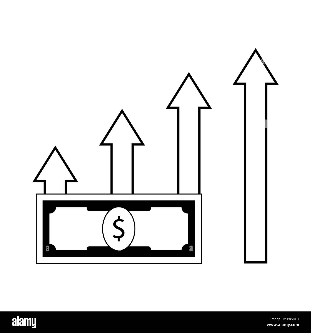 Gewinnwachstum. Pfeil nach oben Gliederung und Dollar Banknote. Vector Illustration Stock Vektor