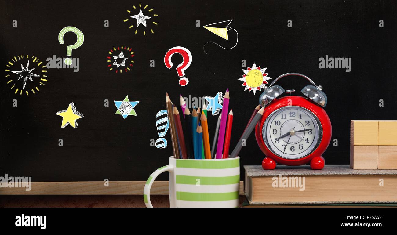 Sterne und Fragen Bildung Zeichnung auf blackboard für Schule Stockfoto
